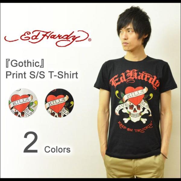 Ed Hardy（エドハーディー） Gothic 半袖Tシャツ メンズ タイトTシャツ ラブキル ロ...