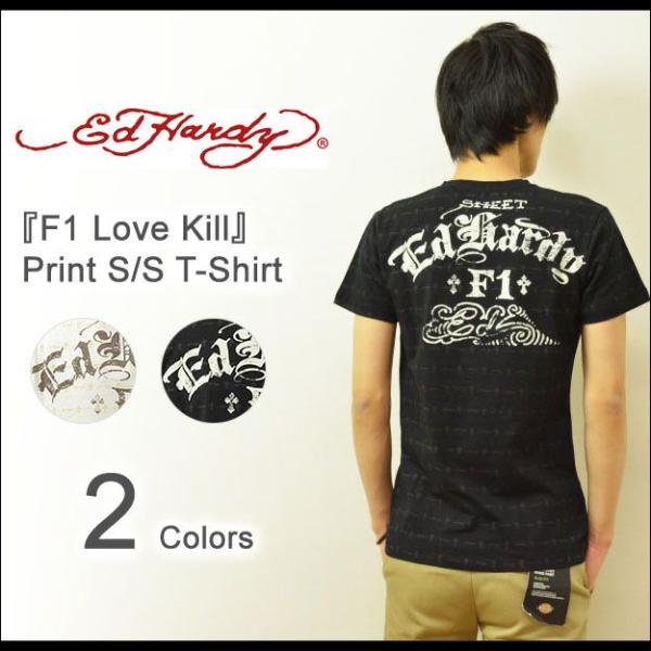 Ed Hardy（エドハーディー） F1 Love Kill 半袖Tシャツ メンズ タイトTシャツ ...