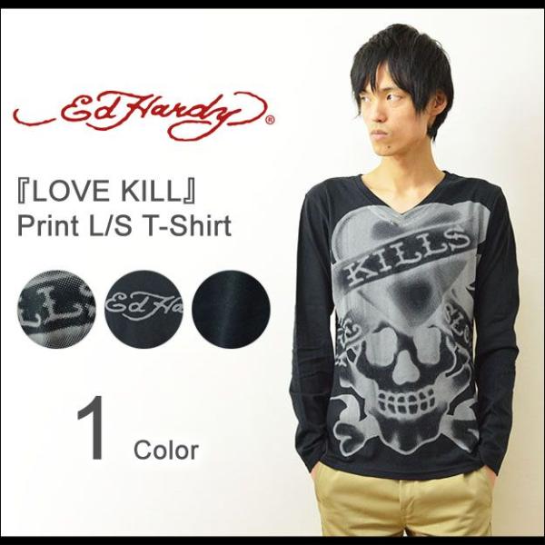 Ed Hardy（エドハーディー） LOVE KILL ロングTシャツ メンズ ロンT 長袖 モノト...