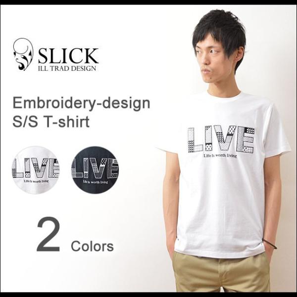 Slick（スリック） LIVE ロゴ刺繍 Tシャツ メンズ 半袖 カットソー ロゴT ライブ シン...