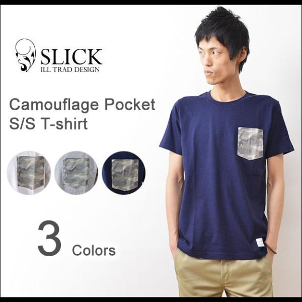Slick（スリック） カモフラ 柄ポケット Tシャツ メンズ 半袖 ポケT カットソー カモフラー...