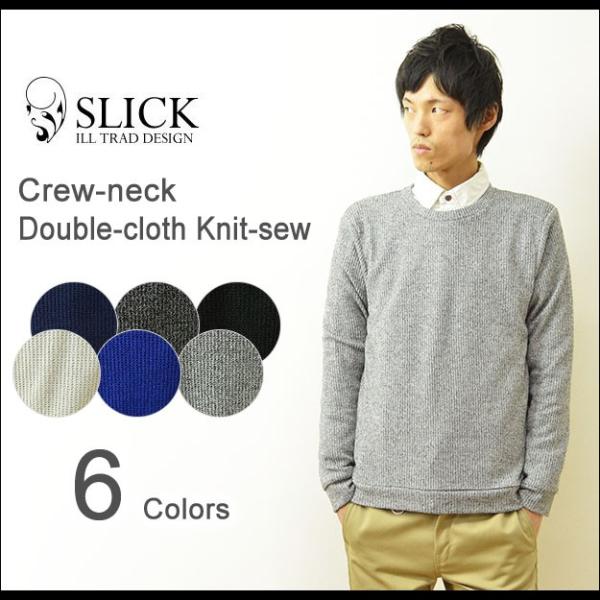 Slick（スリック） ダブルクロス ニットソー メンズ ニット セーター クルーネック シンプル ...
