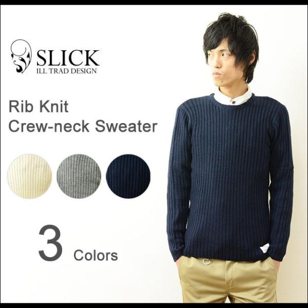 Slick（スリック） リブニット クルーネックセーター メンズ 無地 丸襟 シンプル ADEQUA...