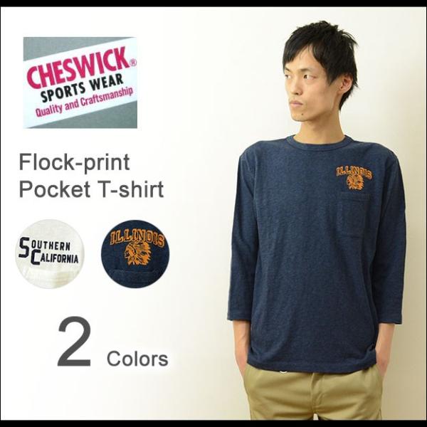 CHESWICK（チェスウィック） フロッキープリント 7分袖 ポケットTシャツ メンズ 七分袖 ク...