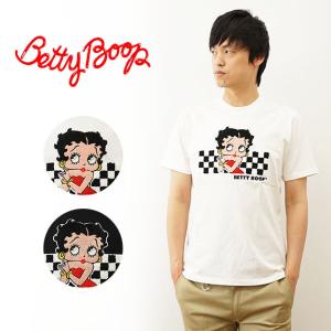 Betty Boop ベティブープ サガラ 刺繍 チェッカー フラッグ Tシャツ 半袖 メンズ アメカジ ストリート モード パンク ファッション バイカー バイク BE-76｜robinjeansbug