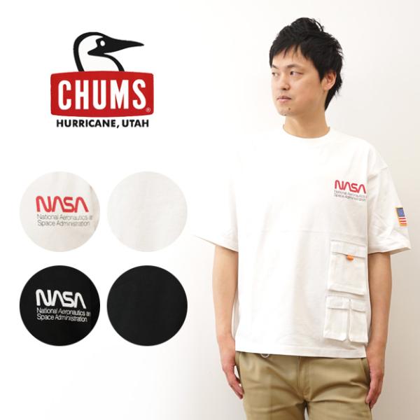 CHUMS チャムス Tシャツ 半袖 メンズ レディース NASA コラボ ポケット付き 宇宙 プリ...