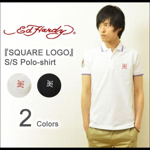 Ed Hardy（エドハーディー） SQUARE LOGO 半袖ポロシャツ メンズ タイト ポロシャ...