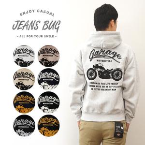 ジーンズ 12ozジップパーカ MOTORCYCLE オリジナル バイカー プリント