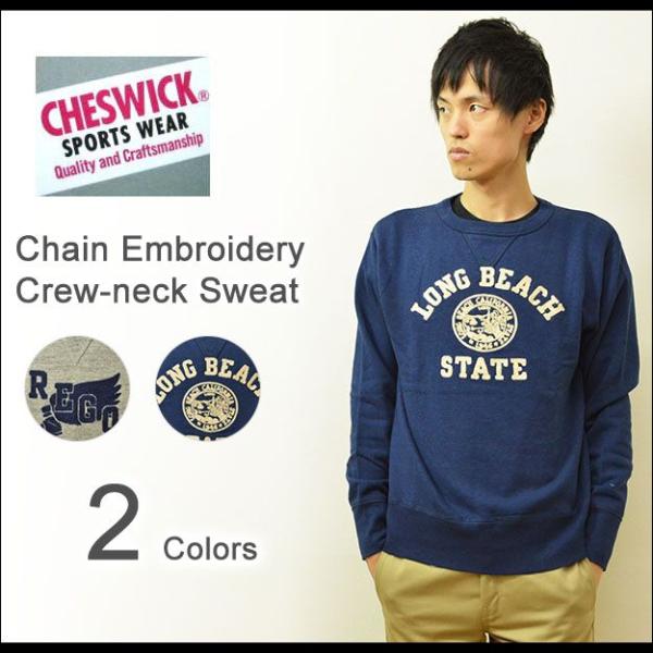 CHESWICK（チェスウィック） チェーン刺繍 クルーネック スウェット メンズ トレーナー 裏起...