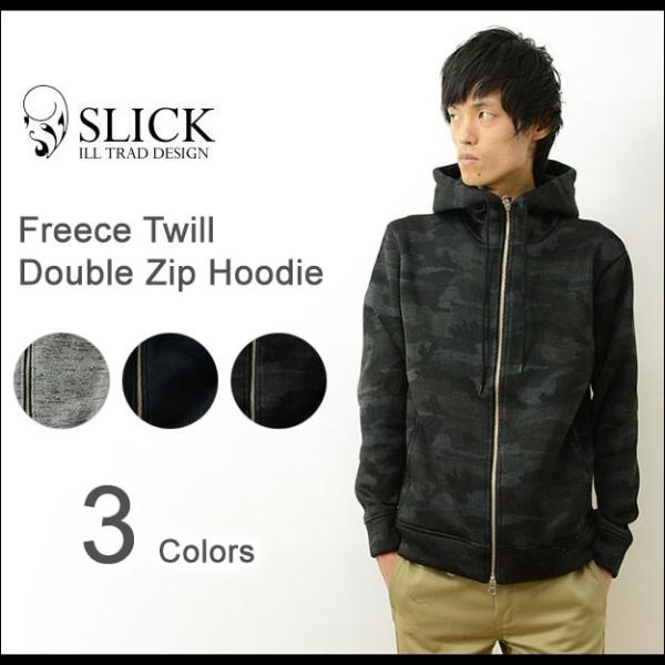 Slick スリック フリース ツイル ダブル ジップ パーカー フーディー メンズ レディース ス...