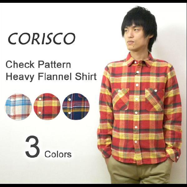 CORISCO（コリスコ） チェック柄 ワークディテール ヘビーフランネルシャツ 長袖 ヘビーコット...