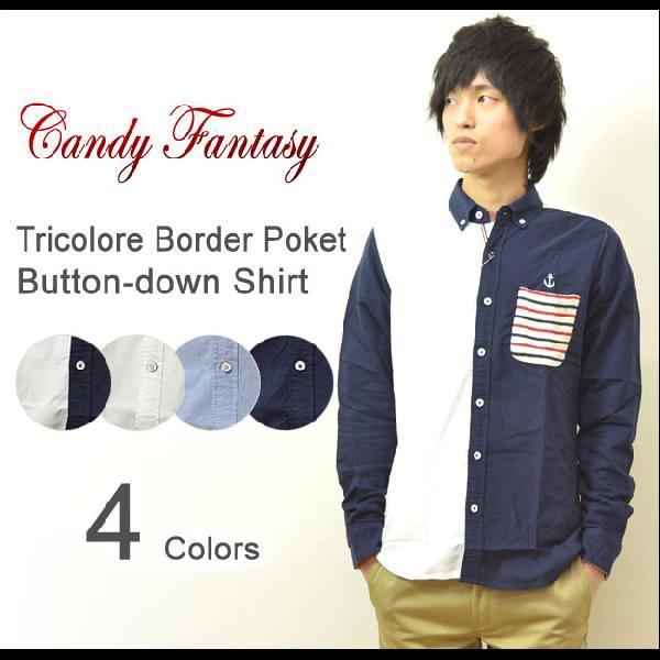 Candy Fantasy（キャンディファンタジー） トリコボーダーポケット イカリ刺繍 ボタンダウ...