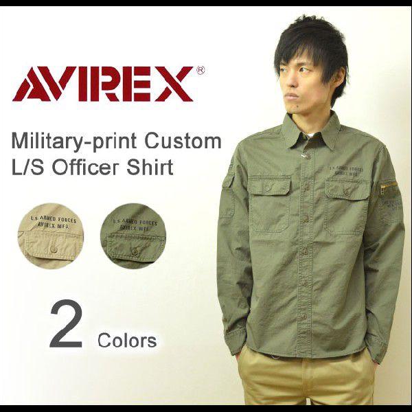 AVIREX（アヴィレックス） ミリタリープリント オフィサーシャツ メンズ 長袖 ミリタリーシャツ...