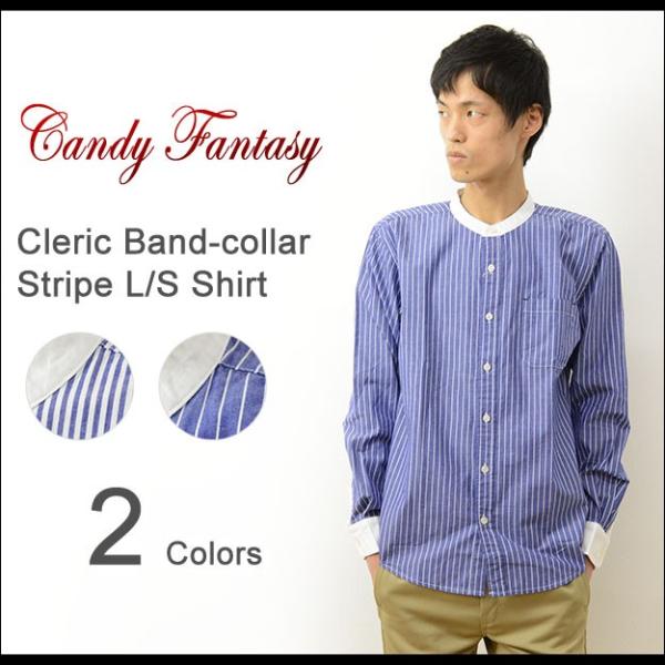 Candy Fantasy キャンディファンタジー クレリック バンドカラー ストライプ シャツ メ...