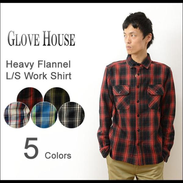 GLOVE HOUSE グローブハウス へヴィー フランネル チェック 柄 長袖 ワーク シャツ メ...