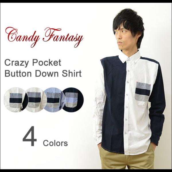 Candy Fantasy キャンディファンタジー クレイジー ポケット ボタンダウン シャツ メン...
