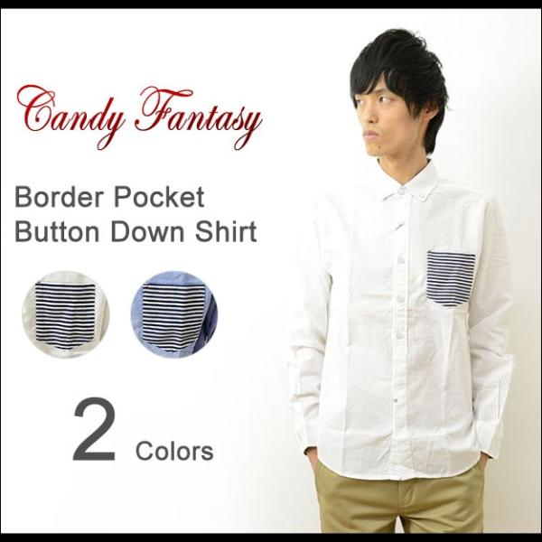 Candy Fantasy キャンディファンタジー ボーダー ポケット ボタンダウン シャツ メンズ...