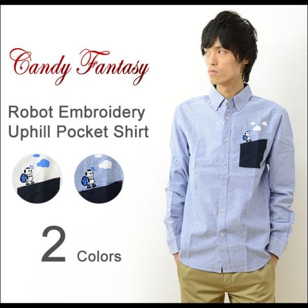 Candy Fantasy キャンディファンタジー ロボット 刺繍 登り坂 ポケット ボタンダウン ...