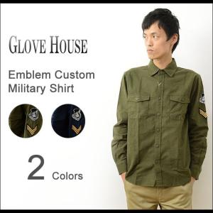 GLOVE HOUSE グローブハウス ワッペン カスタム ミリタリー 長袖 シャツ メンズ エンブレム ライト オンス 薄手 アメカジ 17AL021G｜robinjeansbug