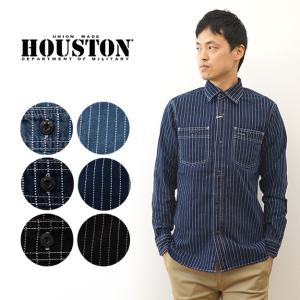 HOUSTON ヒューストン ウォバッシュ ワーク シャツ WABASH WORK SHIRT メンズ 長袖シャツ デニムシャツ ストライプ アメカジ ミリタリー 大きいサイズ XL 40691｜robinjeansbug