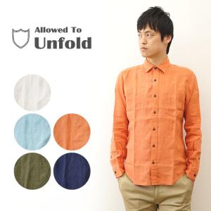 Allowed to Unfold アンフォールド ミストダイ リネン レギュラー カラー シャツ 長袖 メンズ アメカジ ストリート 白シャツ 無地 シンプル タイト 0701-11102｜robinjeansbug