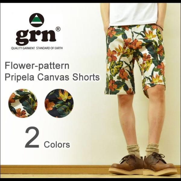 grn（ジーアールエヌ） フラワー柄 プリペラ キャンバス ショーツ メンズ 花柄 ショートパンツ ...