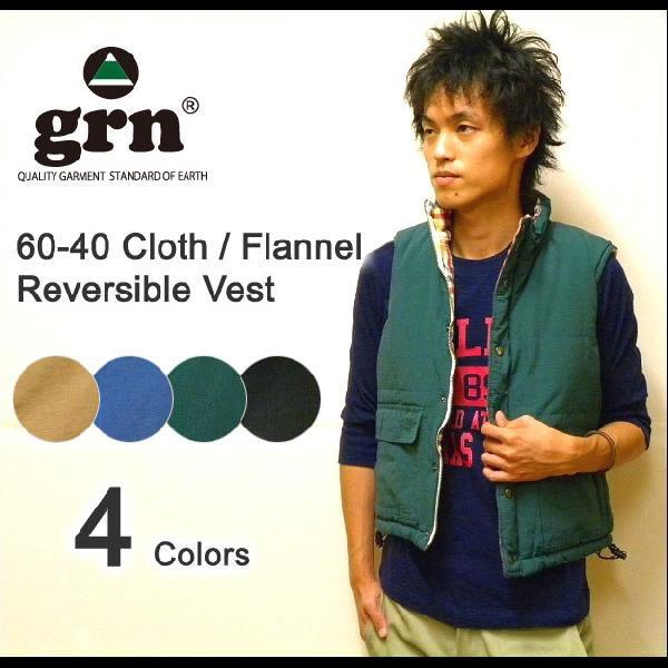 grn（ジーアールエヌ） 60/40クロス-チェック柄フランネル地 リバーシブル中綿ダウンベスト 【...