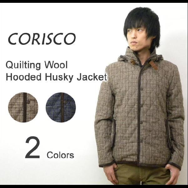 CORISCO（コリスコ） キルティングウール素材 千鳥格子柄 ハスキージャケット 脱着フード 中綿...