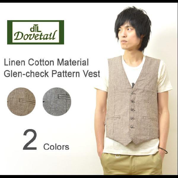 Dovetail（ダブテイル） リネンコットン素材 グレンチェック柄 ベスト 千鳥柄 ジレ 綿麻 英...