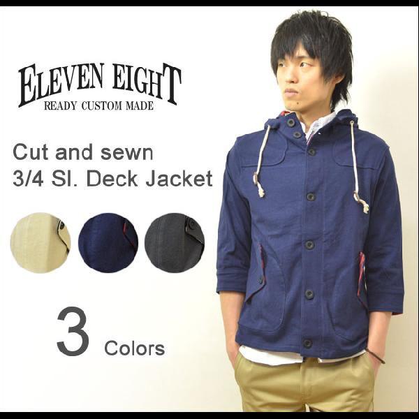 ELEVEN EIGHT（イレブンエイト） カット素材 ７分袖 デッキジャケット マリンボーダーアク...