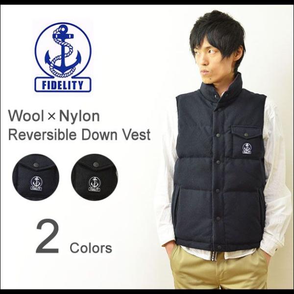 FIDELITY（フィデリティ） ウール リバーシブル ダウンベスト メンズ ナイロン ワッペン 胸...
