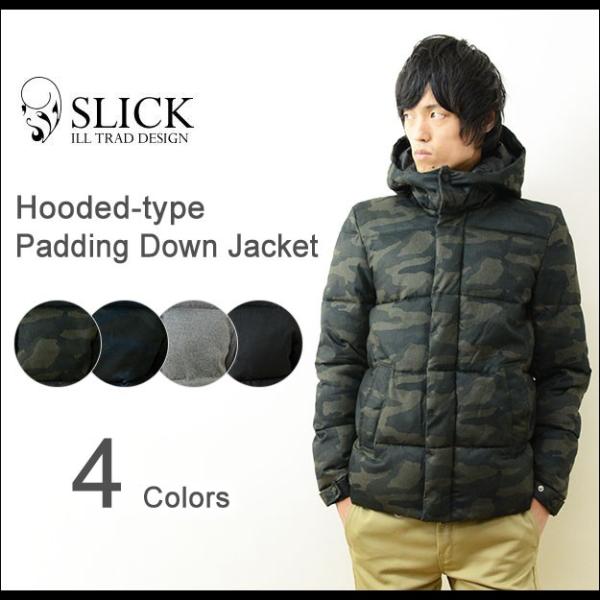Slick（スリック） 中綿 ダウンジャケット メンズ フード カモフラ 迷彩 秋冬アウター タイト...