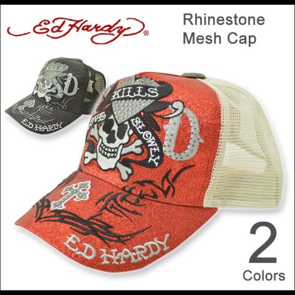 Ed Hardy（エドハーディー） ラインストーン メッシュキャップ メンズ レディース 帽子 ラブ...