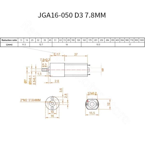 JGA16ハイスピードギヤードモーター(923rpm 6V)