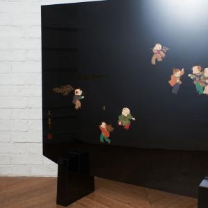 輪島塗 漆芸家 大角裕二作 黒漆 衝立 沈金 ...の詳細画像1