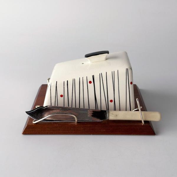 CROWN DEVON 英国 ヴィンテージ バターケースセット チーズディッシュ 土台付き 雑貨 ナ...