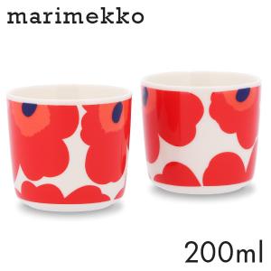 マリメッコ ウニッコ コーヒーカップ 200ml 取っ手無 2個セット ホワイト×レッド Marimekko Unikko セット ペア 食器 北欧｜rocco-shop