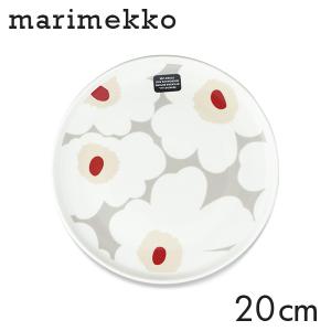 Marimekko マリメッコ Unikko ウニッコ お皿 プレート 20cm ホワイト×ライトグレー×レッド×イエロー ディッシュ 皿 食器｜rocco-shop