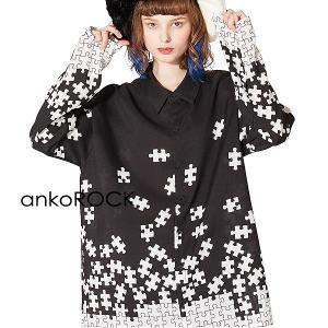 ankoROCK アンコロック シャツ メンズ ブラウス レディース ユニセックス プリント 柄シャツ ビッグシルエット パズル｜rock-the-bell