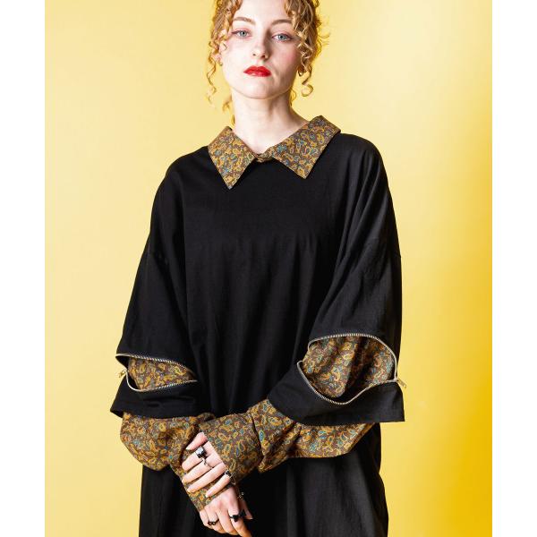 ankoROCK オープンジップフェイクレイヤーペイズリーシャツカットソー