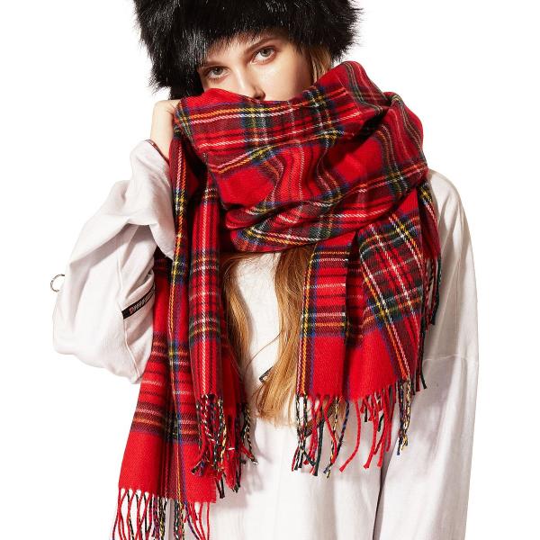 an meets zakka バリエーションタータンチェック大判ファー混マフラー