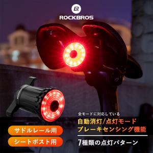 自転車 テールライト リア 後ろ USB充電 自動点灯 ブレーキセンシング機能 LED ロックブロス｜rockbros