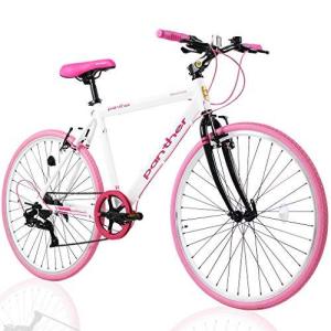 PANTHER (パンサー) クロスバイク 軽量アルミ製フレーム 外装7段変速 適応身長165cm以上 (NEW White×Pink)