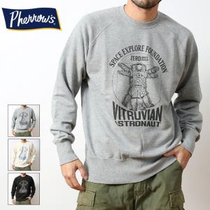 Pherrow's（フェローズ） トレーナー 肖像 総柄プリント 丸首 クルー