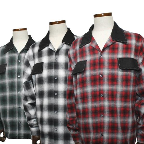 グッドロッキン　長袖シャドーチェック＆ブラックオープンカラーシャツ　Good Rockin