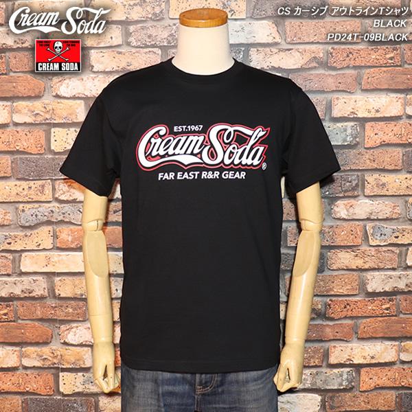 CREAM SODA クリームソーダ CS カーシブ アウトラインTシャツ  BLACK   PD2...