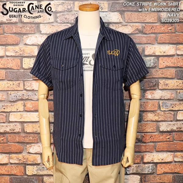SUGAR CANE COKE STRIPE WORK SHIRT with EMBROIDERED...