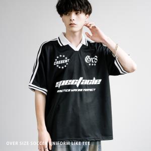 ゲームシャツ Tシャツ 襟付き メンズ レディース 半袖 カットソー サッカーユニフォーム風 オーバーサイズ プリント 袖ライン カジュアル スポーツ｜rockymonroe