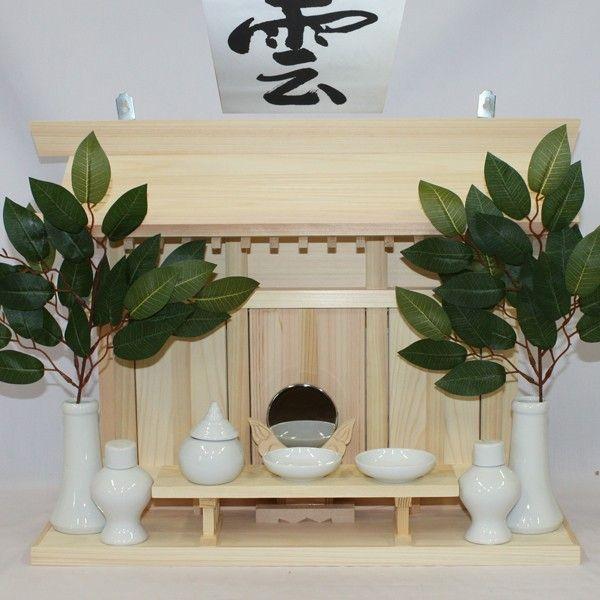 国産東濃檜製壁掛け神棚 棚板一体型通し屋根三社神棚 モダン神棚(洋風神棚) 日本製神棚 (神棚セット...