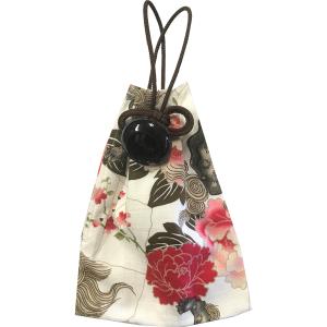 お祭用品 巾着腰下げ 唐獅子牡丹大柄 154白